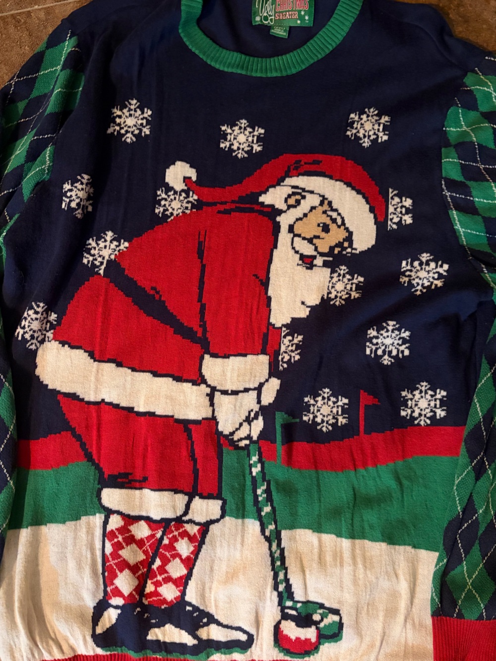 Ugly Christmas Sweater Red Navy Green Santa Golf Crewneck